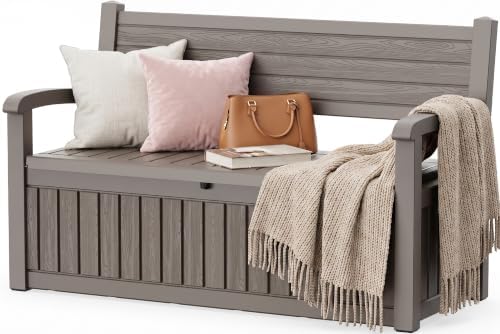 EFU Outdoor Bench Storage Deck Box, 100 Gallon Waterproof Wicker by EFU