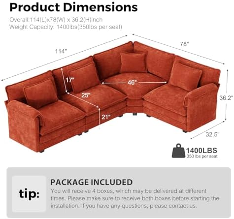 ELUCHANG 114" Oversized V Shaped Modular Sectiona Sofa, Comfy Cloud Couch - Image 2