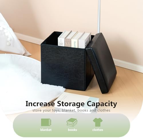B FSOBEIIALEO Storage Ottoman Cube, 11.8" Small Faux Leather Ottomans - Image 4