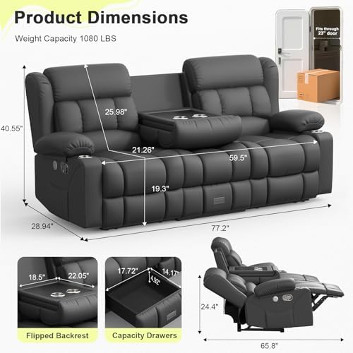 RV Loveseat Recliner Sofa, 3 Seater Reclining Sofa - Image 2
