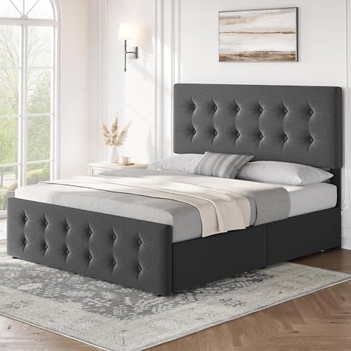 IDEALHOUSE Full Bed Frame with 4 Storage Drawers and Headboard, Dark Grey - Image 3
