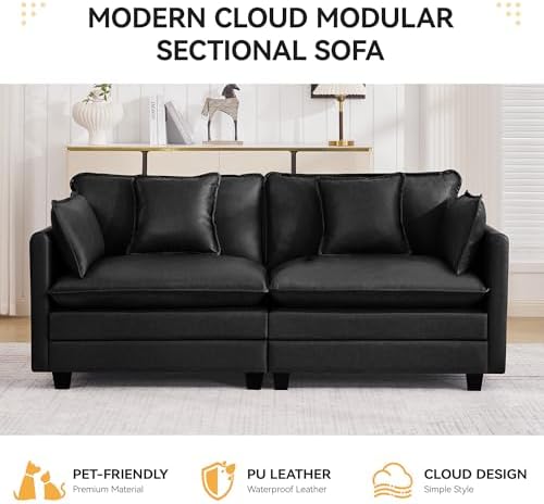 76'' Cloud Deep Seat Loveseat, Upholstered Leather Modular 2-Seats Sectional - Image 6