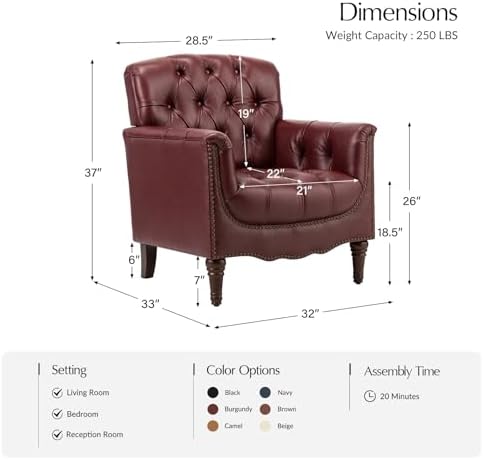 HULALA HOME Mid Century Modern Genuine Leather Accent Chairs - Image 2