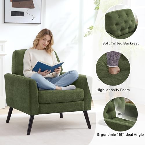 Accent Chair Set of 2, Mid Century Modern Living Room Chairs Reading Chair - Image 5