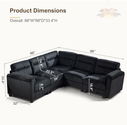 HAOMARKETS 90" Wide Modular Sectional Corner Sofa Couch, Oversized Corduroy L - Image 2