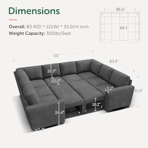 HONBAY 111'' Modular Sectional Sleeper Sofa - Image 2