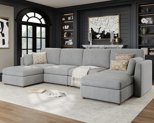 Oversized Modular Sectional Sofa U-Shaped Cloud Couches Gray by Kalafini