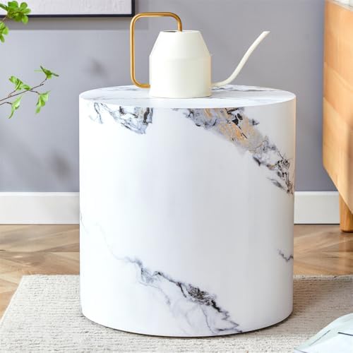 Round Side Table, End Table Living Room Tables, Faux Marble Sofa Couch Tables - Image 4