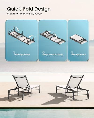 Ciokea Foldable Outdoor Lounge Chair, No Assembly Patio Chaise Lounge Outdoor - Image 3