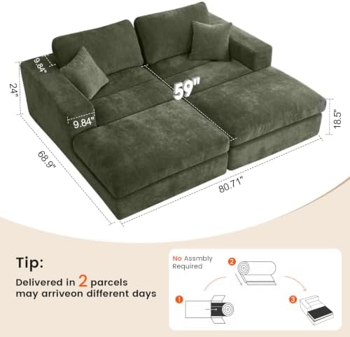 Oversized Double Chaise Lounge Chair, Cloud Boneless Sofa Bed - Image 3