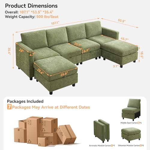 107" U Shaped Modular Sectional Sofa - Image 2