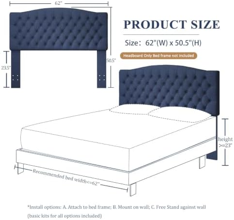 Furpopup Linen Queen Size Headboard Only, Upholstered Wall Mount - Image 2