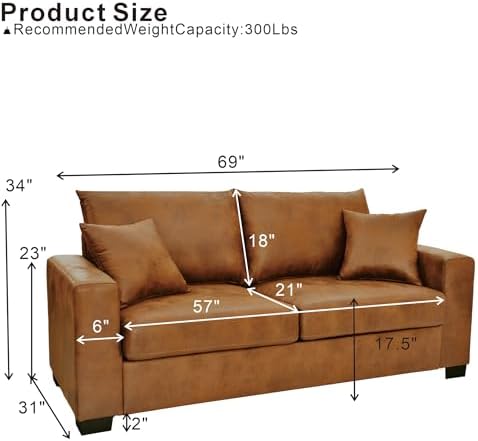 Ball & Cast 69" Loveseat Sofa, Modern Love Seat Couches - Image 2