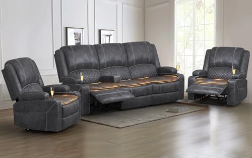 3+1+1 Seater Reclining Sofa Set, Reclining Couch Wall Hugger by SavortheHappyMoments