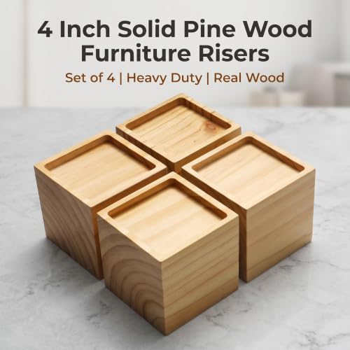 Lufia 4 Inch Solid Pine Wood Furniture Risers Set of 4, 2000 LBS Heavy Duty - Image 3