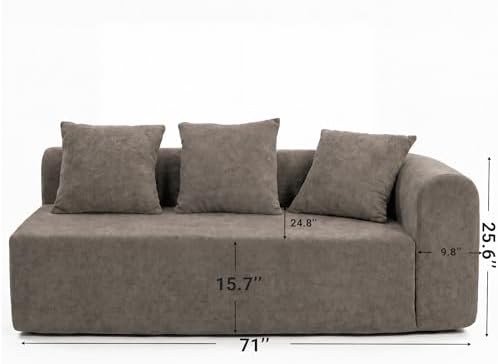 Claiks 71" Right Armrest Boneless Sectional Loveseat Sofa, Light Grey - Image 2