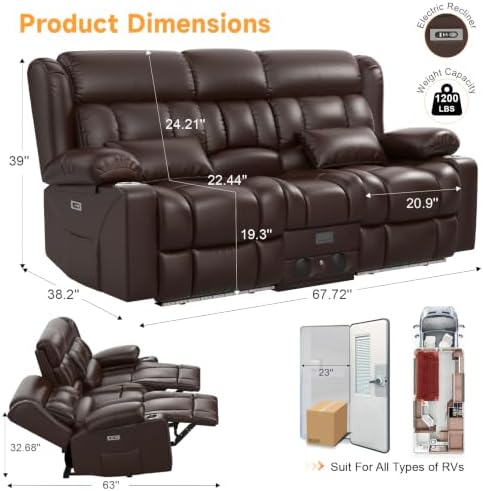 Power RV Loveseat Recliner Sofa, Electric Reclining Loveseat Couch - Image 2
