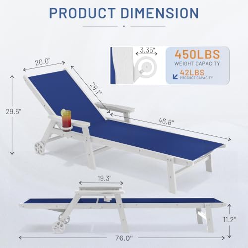 AreShark Patio Chaise Lounge Chair Set of 4 - Image 2