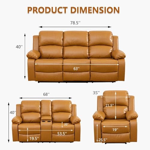 Bonded Leather Living Room Furniture, 2 Pieces Recliner Sofa and Loveseat Set - Image 2