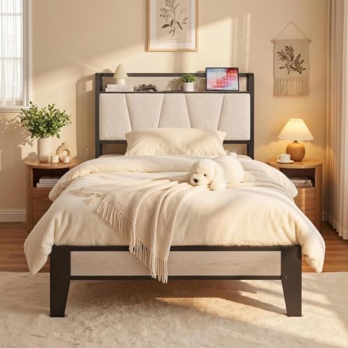 LIKIMIO Twin XL Bed Frame with Storage Headboard and Charging Station by LIKIMIO