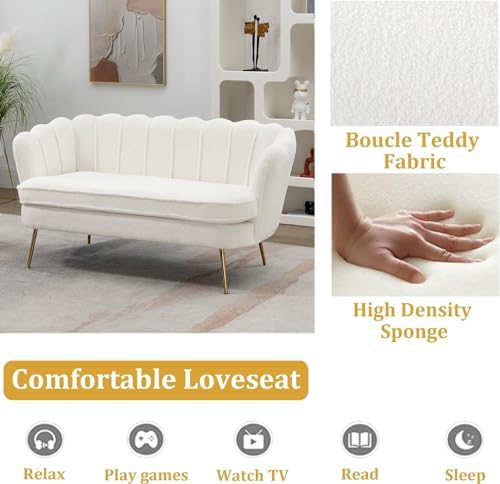 anwickjeff 59" Wide Modern Boucle Loveseat Small Sofa Small Mini Room Couch - Image 5