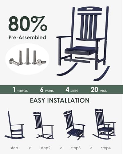 Outdoor Rocking Chair Set of 6, All-Weather Resistant Poly Lumber Rocker Chair - Image 3