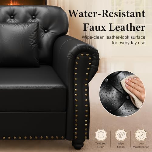2-Piece Faux Leather Chesterfield Sofa & Loveseat Set - Image 4