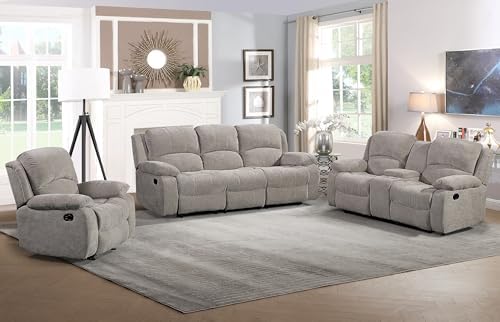 Betsy Furniture Soft Fabric Reclining Sofa Set, Drop Down Table, Cupholder by BetsyFurniture