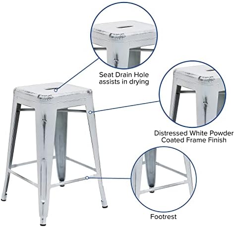 Flash Furniture Kai Commercial Grade 4 Pack 24" High Backless Distressed White - Image 6