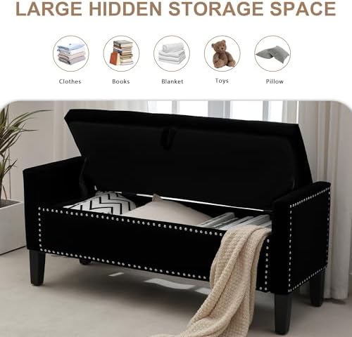 Velvet Storage Ottoman Bench, Modern Entryway Ottoman - Image 3