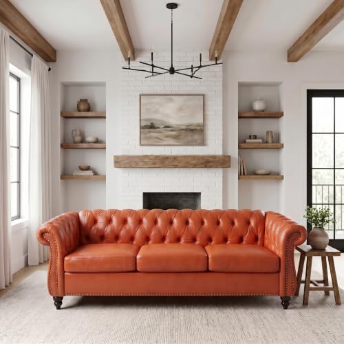 3 Seat Chesterfield Sofa, Faux Leather Couch by EYBCTHOME