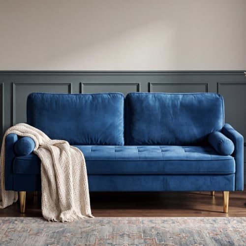 KEIKI 65" Velvet Futon Sofa Loveseat, Small Sleeper Cloud Couch Bed - Image 5