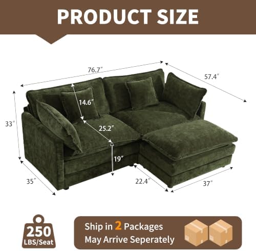 Tmsan 76.7" Green Cloud Loveseat Sofa - Image 2