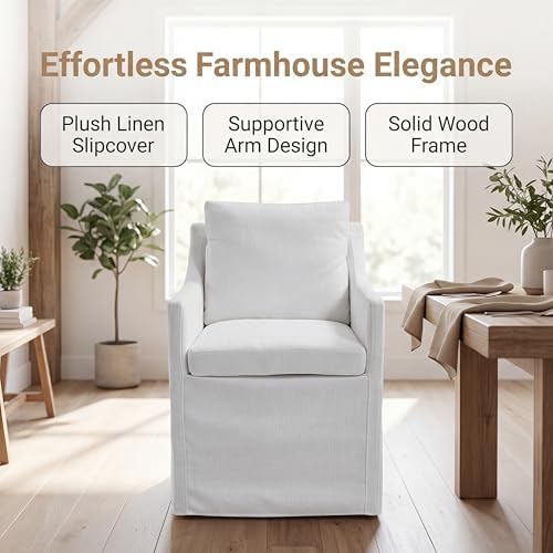 Slipcovered Dining Chairs with Arms - Image 3