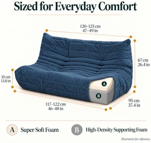 N&V Fireside Loveseat, Mid Century Armless Twin Size Floor Sofa, Soft Premium - Image 2