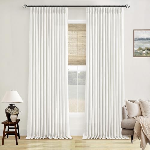 TWODRAPES Beige White 120 Inch Curtains High Ceiling Tall Curtains 2 Panels by TWODRAPES