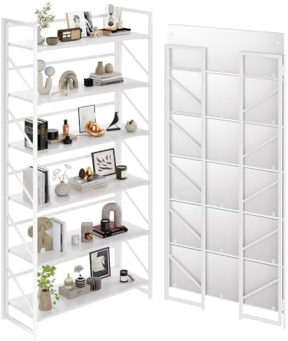 JSB 6 Tier No Assembly Folding Bookshelf, 30.7" Wide Foldable Storage Bookcase by HomeFurniture
