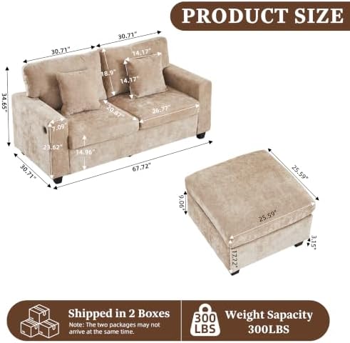 67.7'' Loveseat Sofa with Ottoman Sectional Sofa with Type-C&USB Charging - Image 2