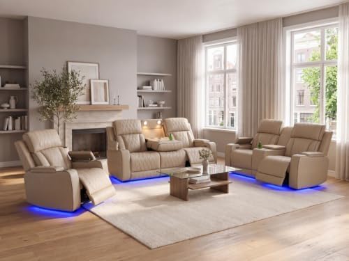 Leather Power Recliner Sofa Set by Unknown