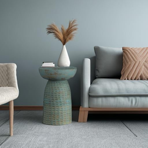 SIMPLIHOME Boyd 13" Wide Solid Wood Round End Table in Teal Wash - Image 5