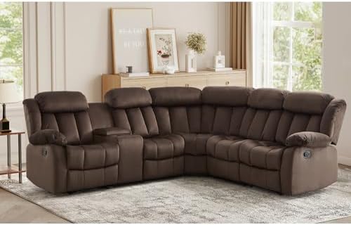 EBELLO Manual Reclining L-Shaped Sectional Sofa Set, Soft Fabric Corner Couch by EBELLO