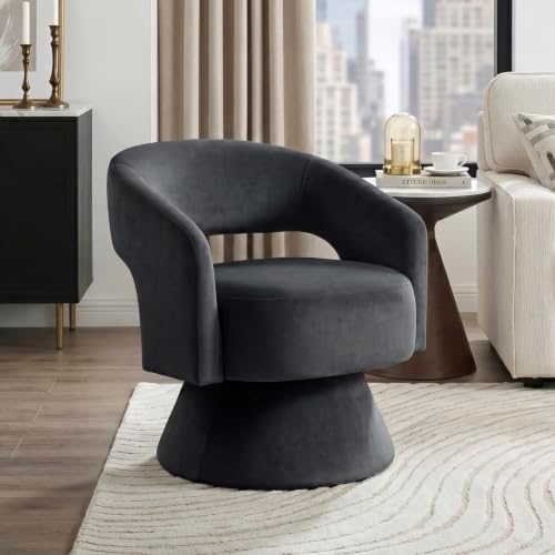 Lexicon Swivel Accent Chair, Modern Velvet Round Barrel Chair, Dark Gray by Lexicon