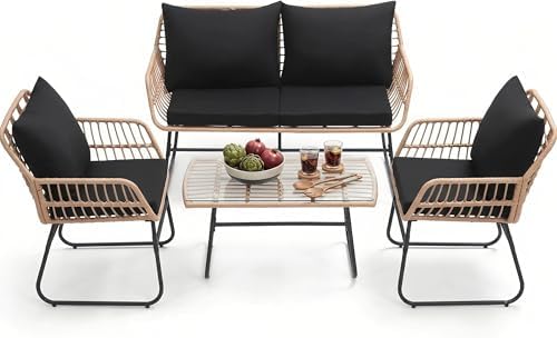 KROFEM 4-Piece Outdoor Patio Furniture Set, Natural/Black by KROFEM
