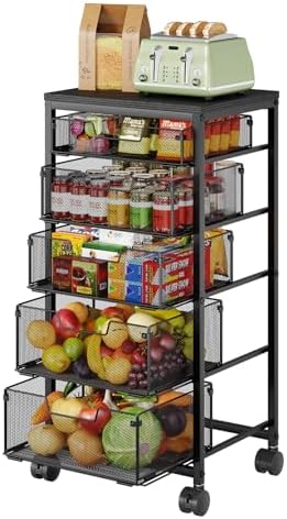 Kitchen Storage Cart with Drawer, 5-Tier Fruit Vegetable Storage Cart, Kitchen by FollowWithYociyogaTogether