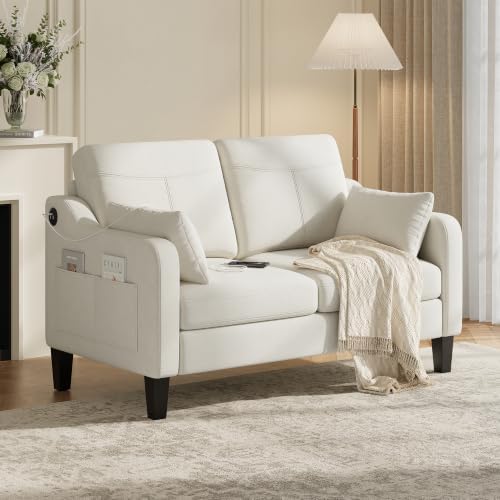 51'' Small Loveseat Sofa, 2-Seater Linen Fabric Couch by Unknown