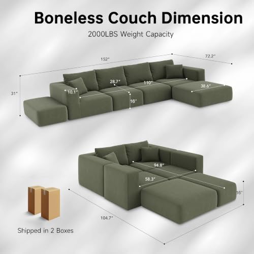 150" Oversized Boneless Couch for Living Room Modular Sectional Sofa - Image 2