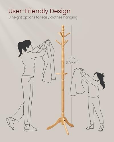 VASAGLE Freestanding Coat Rack, Rubber Wood Coat Tree - Image 5