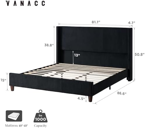 VanAcc King Size Corduroy Platform Bed Frame - Image 2
