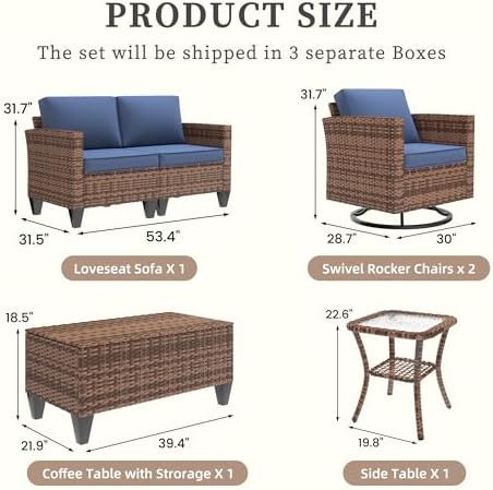 UDPATIO Patio Furniture Set, 5 Pieces Outdoor Wicker Furniture Set - Image 3
