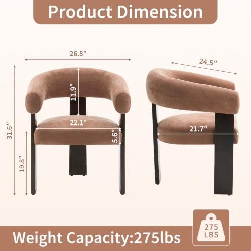 Accent Chairs Set of 2, Barrel Armchair, U-Shaped Backrest - Image 2